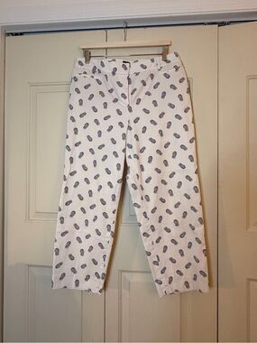 Talbots White Pineapple-Print Cropped Pants